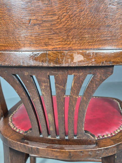 Vintage Elbow Chair Red Leatherette Oak Frame 1950s EB7871a VDIN - UKDK FURNITURE