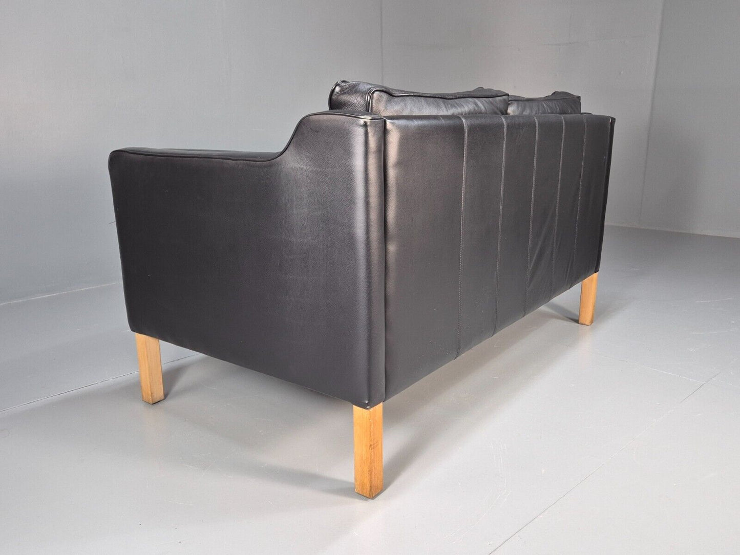 Vintage Danish 2 Seat Sofa Black Leather Mogensen Style Retro MCM EB8614 M2SS - UKDK FURNITURE