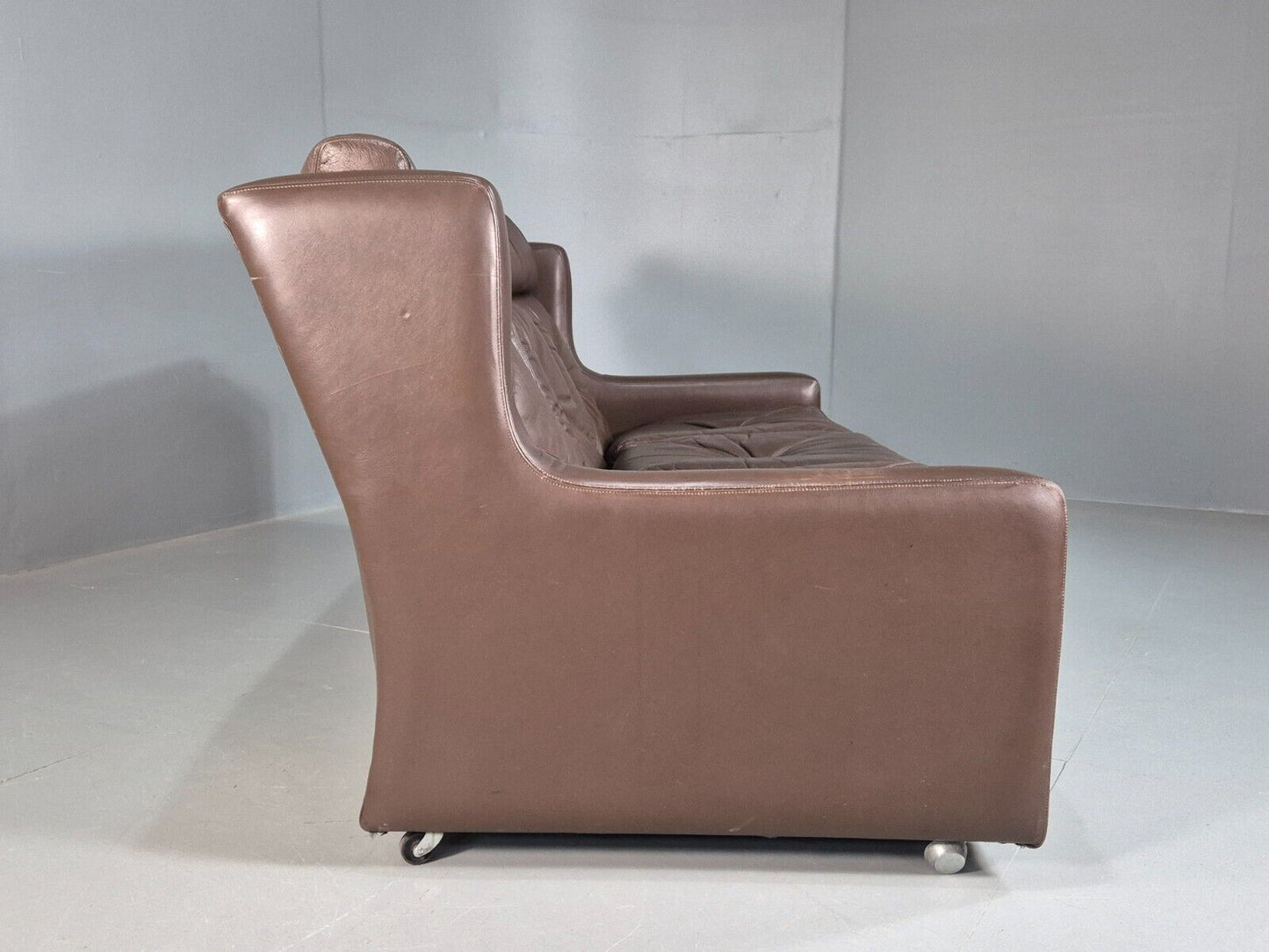 Vintage Danish 3 Seat Sofa Brown Leather Wing Back 1970s Retro MCM EB7977 M3SS - UKDK FURNITURE