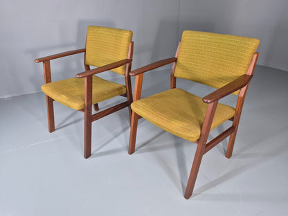 2 Danish Desk Chairs Teak Framed Original Wool Upholstery 1960s MCM EB11335 MDIN5