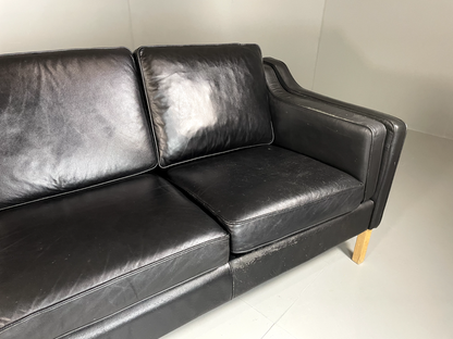 Three Seater Leather Sofa Black Vintage Danish Mogensen MCM Retro EB5864 M3SS3