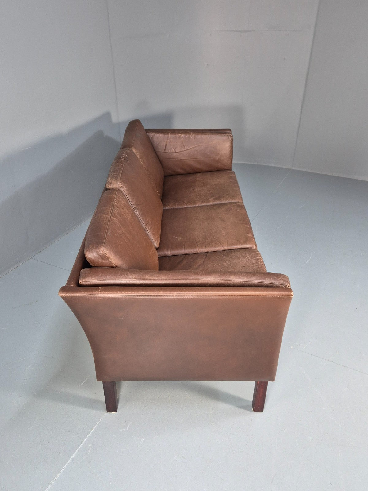 Mid Century Retro Settee Three Seater Brown Leather Vintage Denmark EB10081 M3SS15