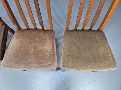 4 Vintage teak Dining Chairs High Back William Lawrence Brown Pads EB9392 MDIN - UKDK FURNITURE