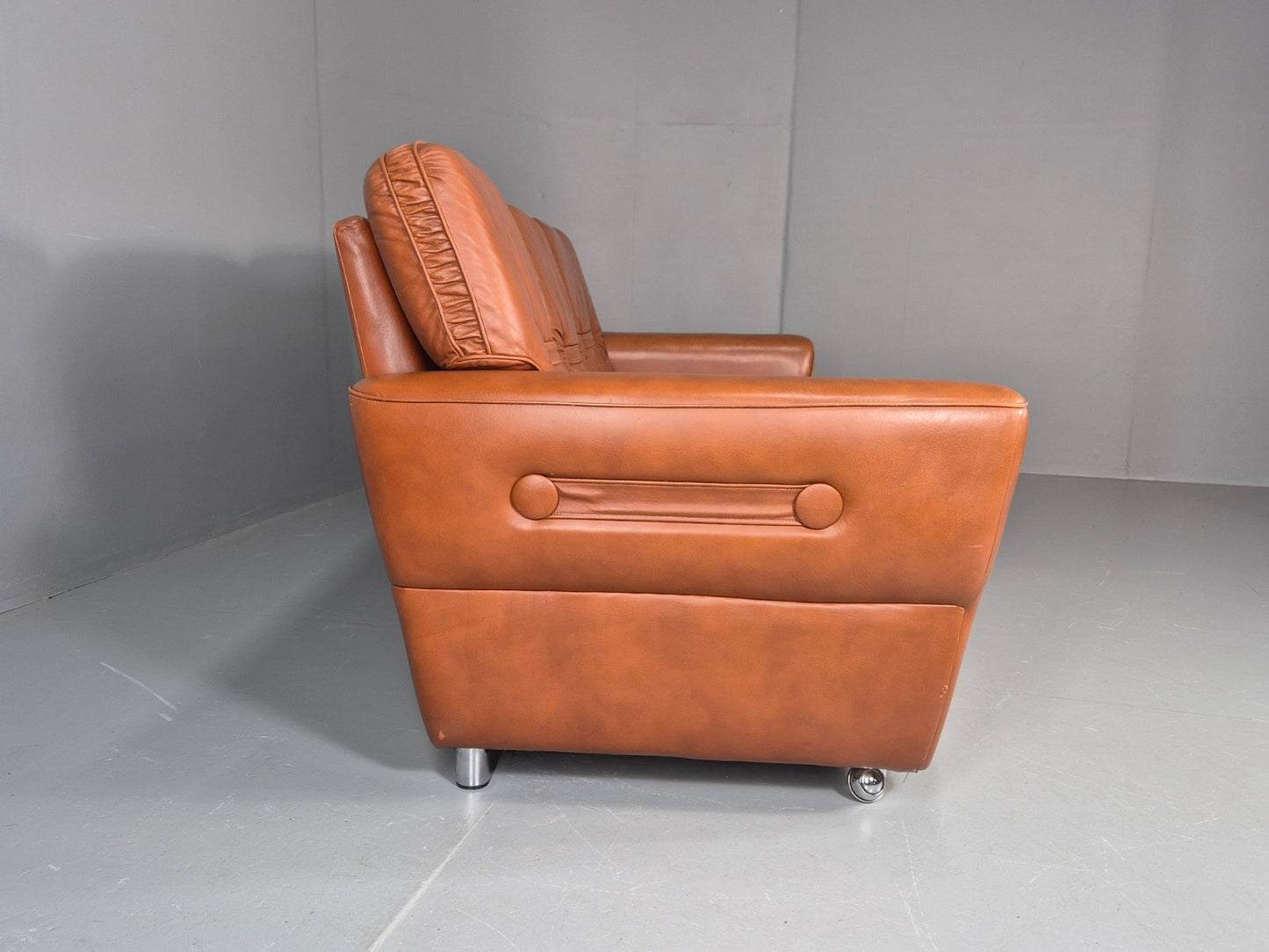 Vintage Danish 3 seater Settee 1970s Danish Tan Leather Retro MCM EB11638 M3SS10
