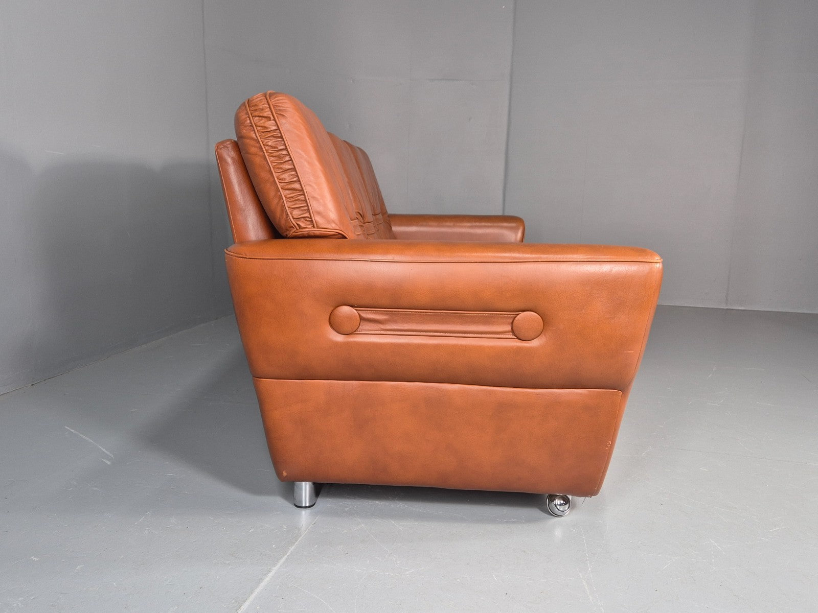 Vintage Danish 3 seater Settee 1970s Danish Tan Leather Retro MCM EB11638 M3SS10
