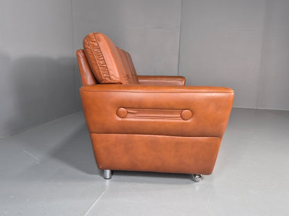 Vintage Danish 3 seater Settee 1970s Danish Tan Leather Retro MCM EB11638 M3SS10