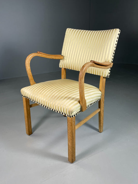 Vintage Danish Desk Chair Green Stripe Oak Frame 1950s Retro MCM EB6706 MDIN - UKDK FURNITURE