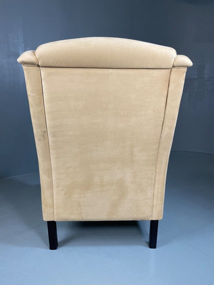 Danish Modern Cream Suede Wing Back Armchair, MCM, Retro, Vintage EB4500 VCLO - UKDK FURNITURE