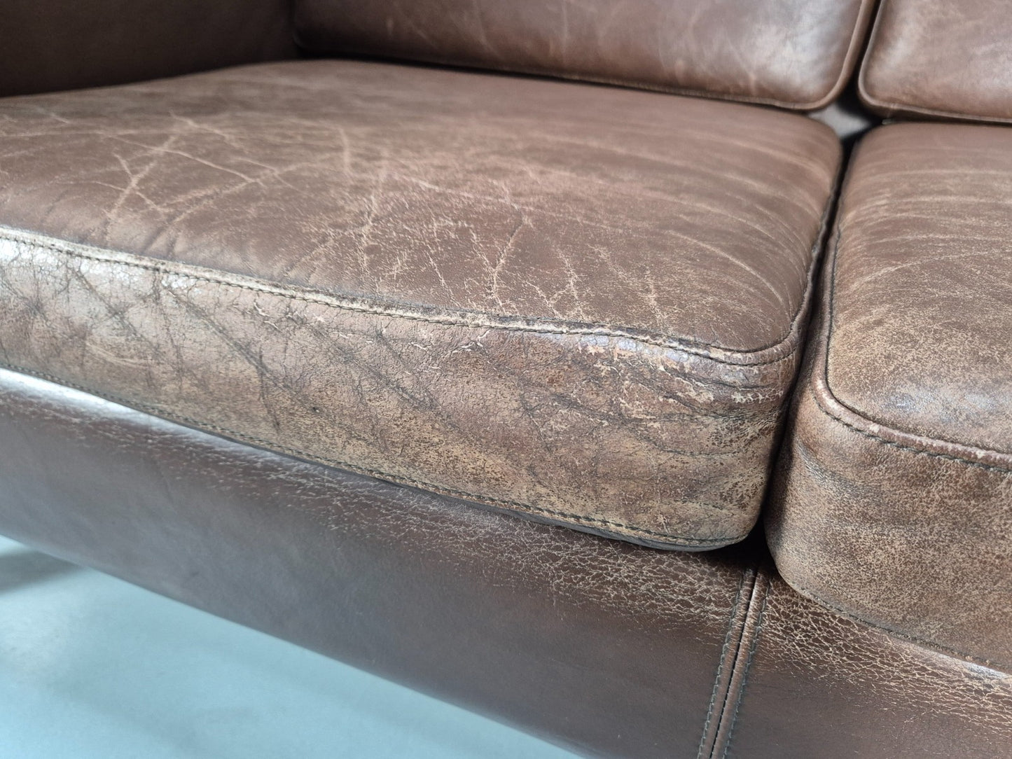 Vintage Danish Two Seater Sofa Brown Leather Mid Century Design 70s EB10070 M2SS4