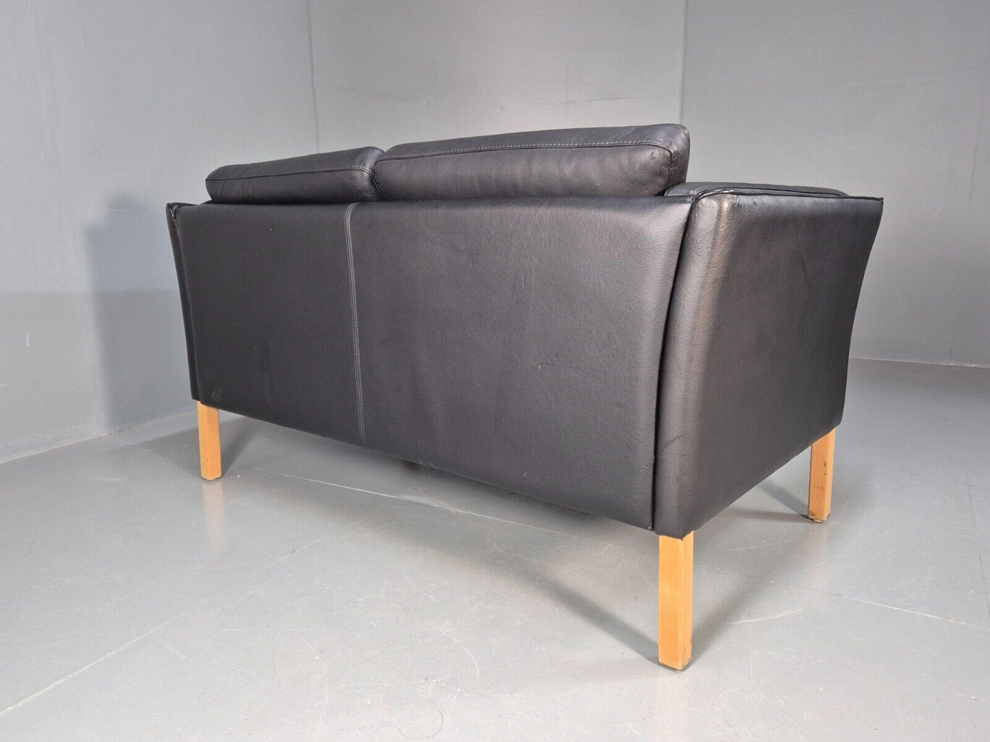 Vintage Danish 2 Seat Sofa Black Leather 1980s Retro MCM EB8536 M2SS - UKDK FURNITURE
