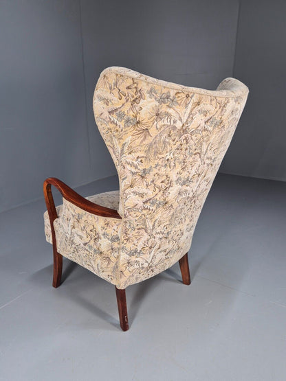 Vintage Danish Lounge Chair Floral Upholstery Beech Frame Retro MCM EB8935 MNOR - UKDK FURNITURE