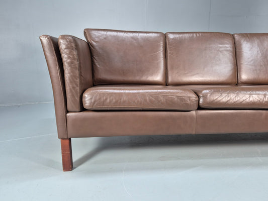 Mid Century Three Seater Sofa Brown Leather Danish Retro 1970s  EB10722 M3SS1