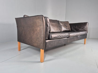 Vintage 3 Seat Sofa Danish Black Leather Vemb MCM Retro 1980s  EB10478 M3SS1
