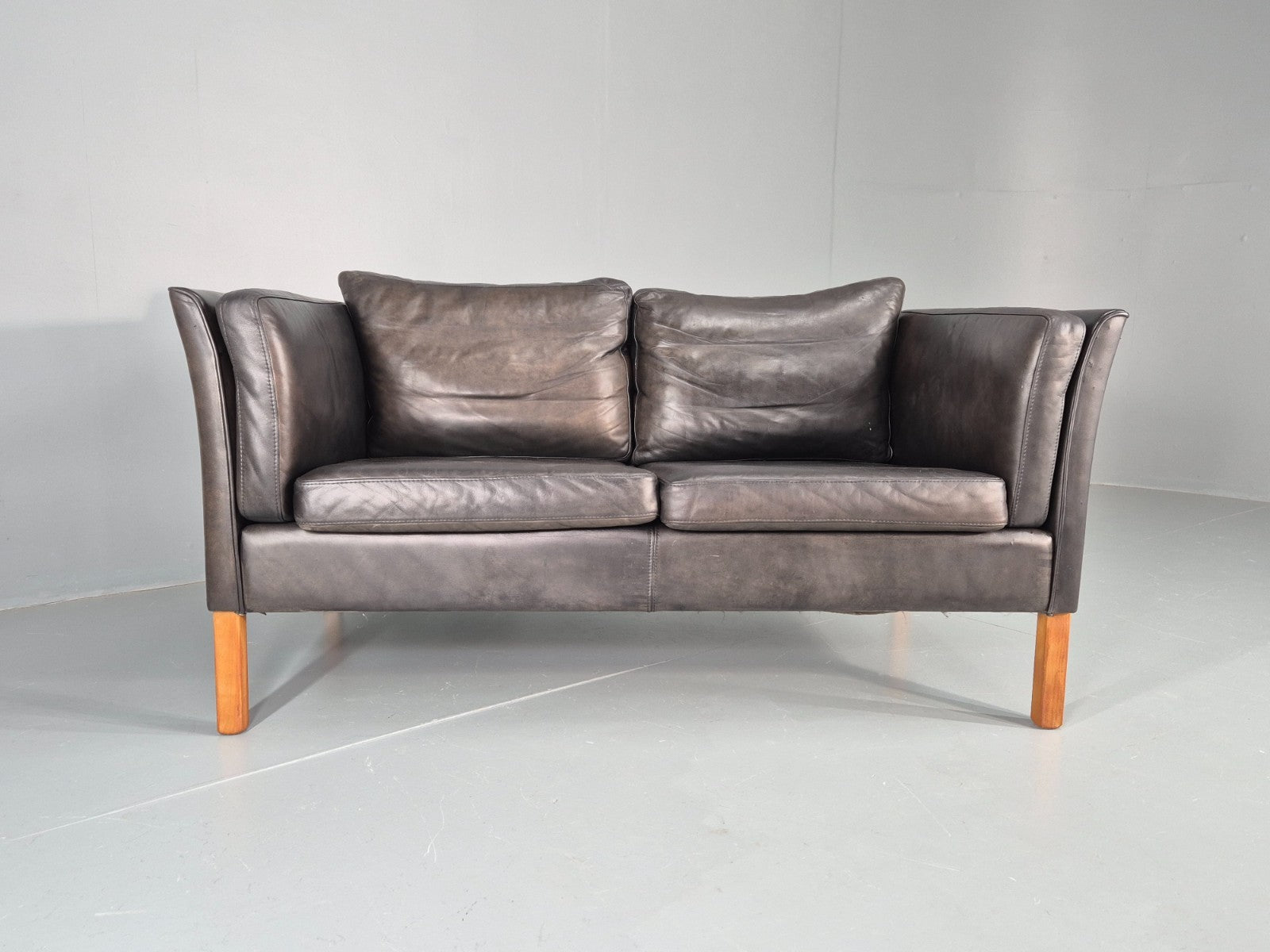 Vintage 2 Seater Sofa Black Leather Danish Retro Mid Century EB10477 M2SS3