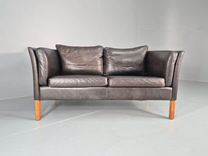 Vintage 2 Seater Sofa Black Leather Danish Retro Mid Century EB10477 M2SS3