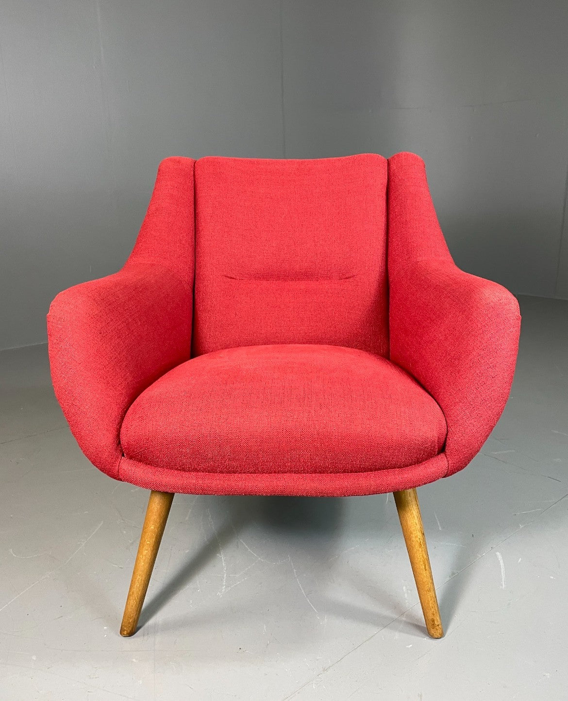 Mid Century Lounge Chair Scandinavian Red Wool Upholstery Vintage EB6423 MNOR2
