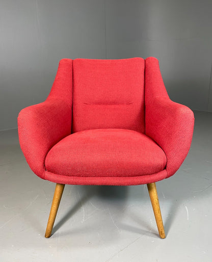 Mid Century Lounge Chair Scandinavian Red Wool Upholstery Vintage EB6423 MNOR2