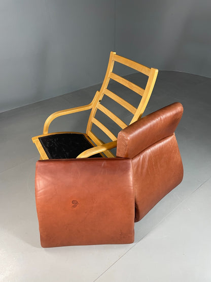 Vintage Danish Lounge Chair Brown Leather Bentwood Stouby Retro MCM EB6648 MBEN12