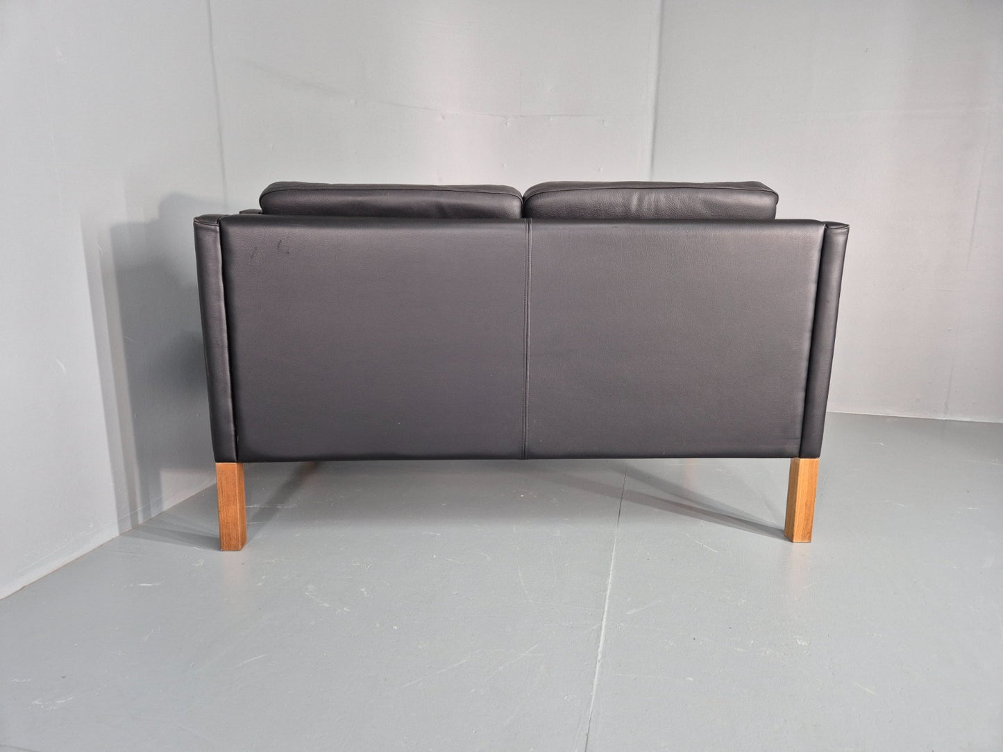 Vintage 2 Seat Sofa Danish Black Leather Mogensen Style Retro 1980s EB10466 M2SS15