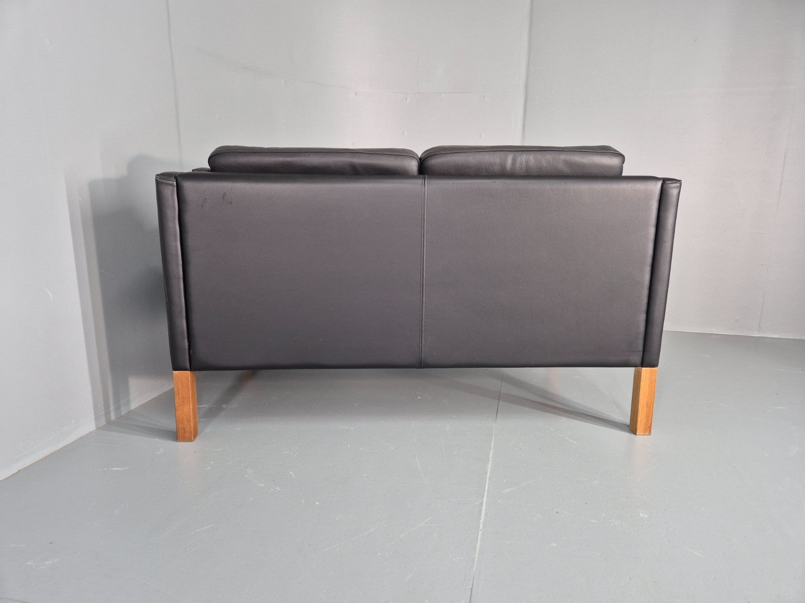 Vintage 2 Seat Sofa Danish Black Leather Mogensen Style Retro 1980s EB10466 M2SS15