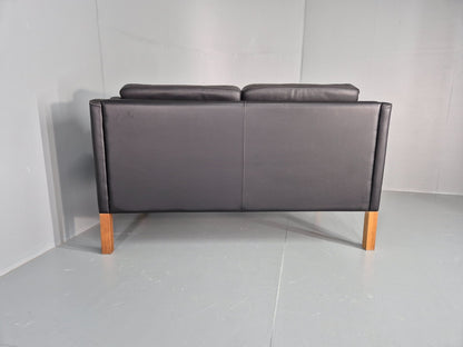 Vintage 2 Seat Sofa Danish Black Leather Mogensen Style Retro 1980s EB10466 M2SS15