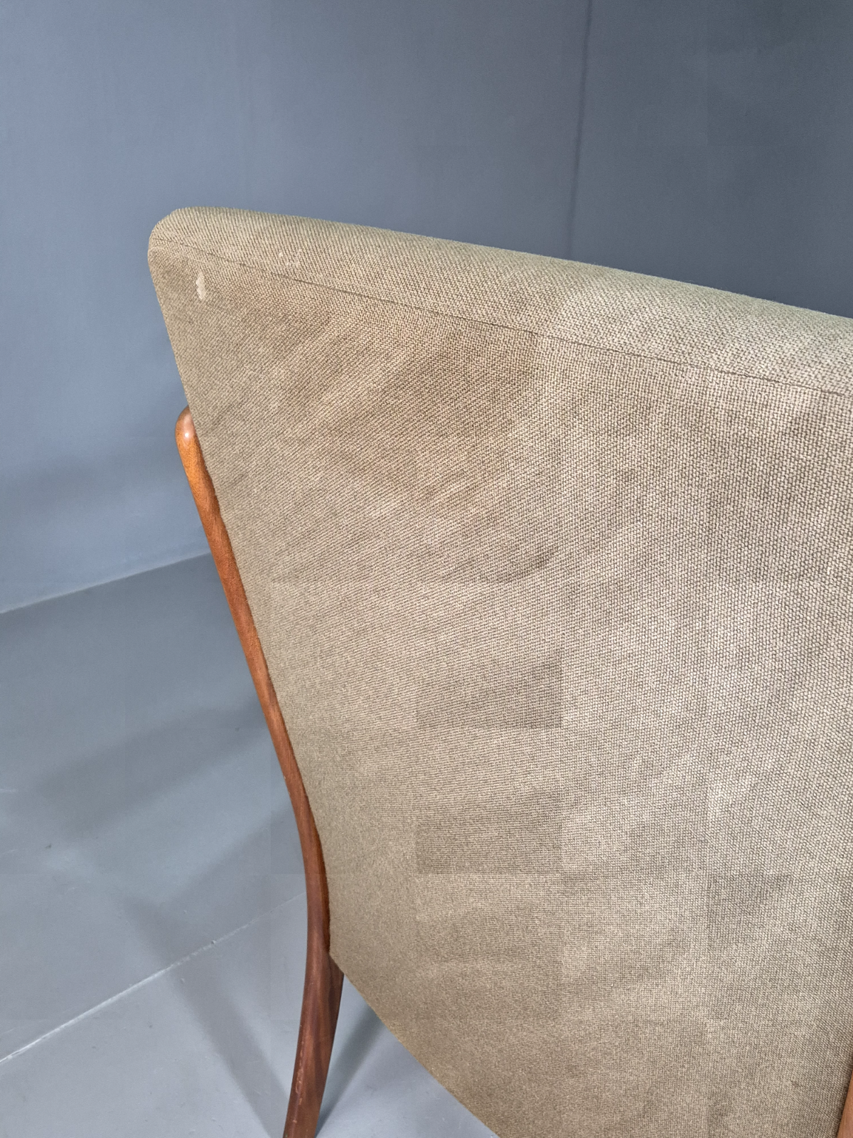 Vintage Swedish Lounge Chair Beige Wool Hardwood Frame MCM Retro EB7195 MNOR9