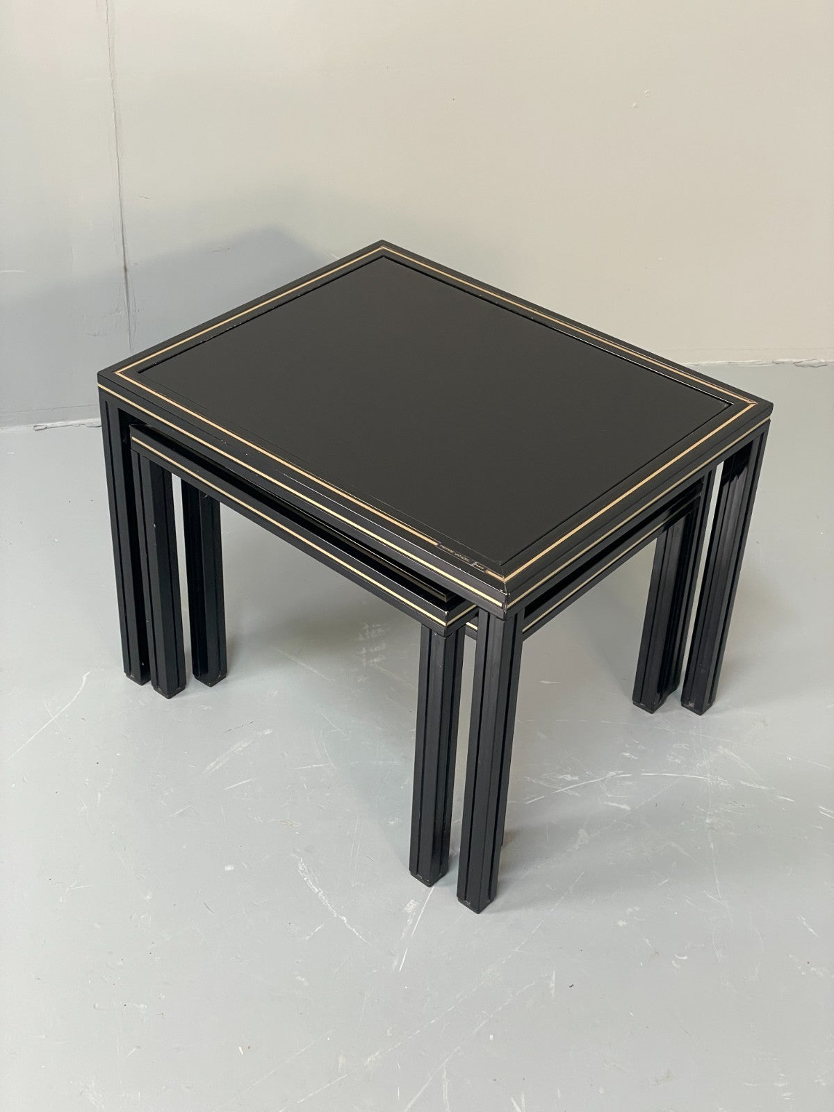 Vintage 1970s Nesting Tables Pierre Vandel Black Gold Glass 1970s EB11804 MWOO14