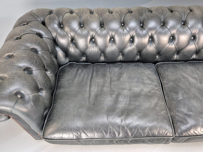 A Vintage Chesterfield Faded Black Leather 3 Seat Quality Build EB9161 VCHE - UKDK FURNITURE