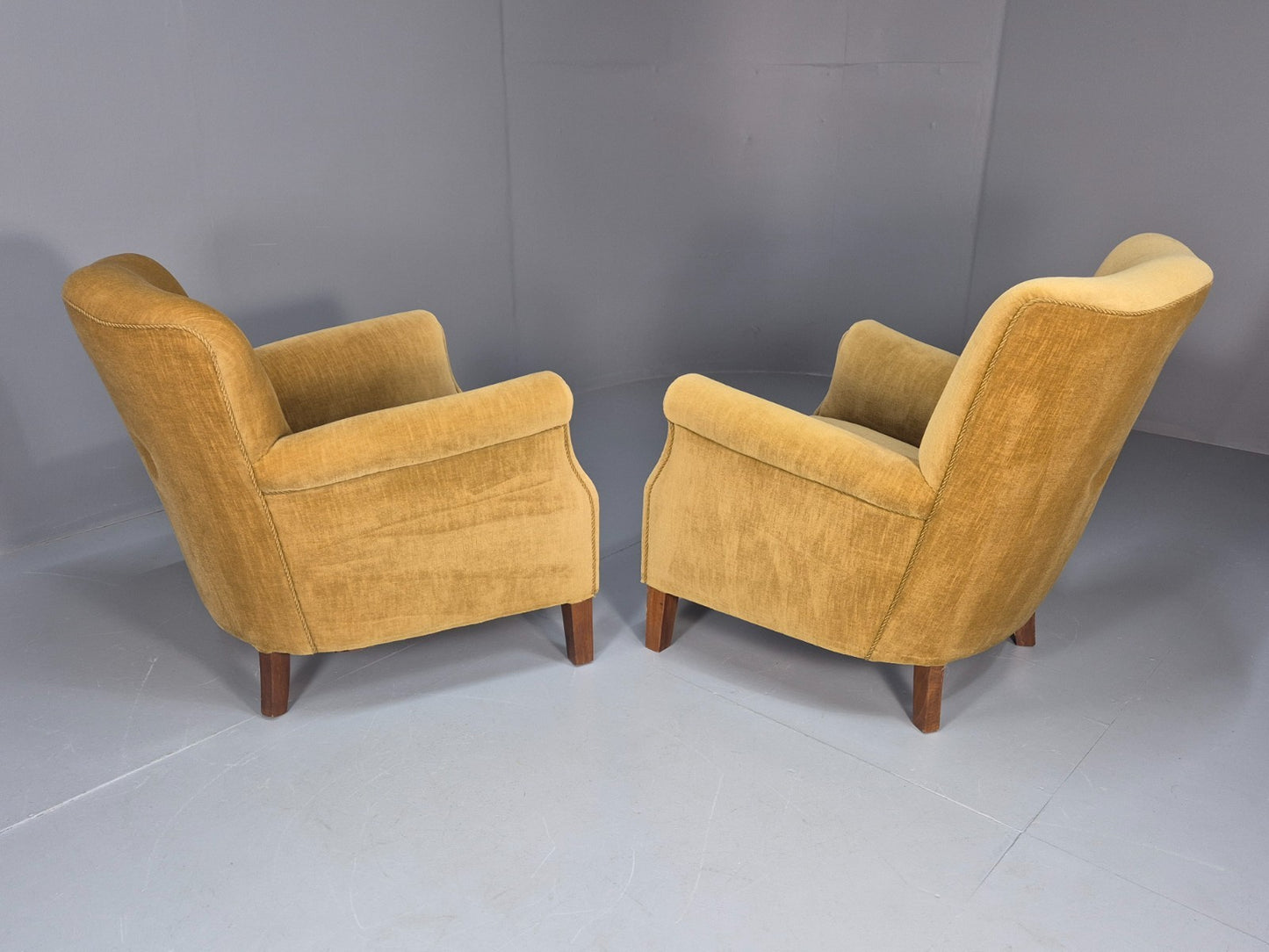 2 Art Deco Cottage Chairs Vintage Danish Gold Velour  1940s   EB10737 VCLO8