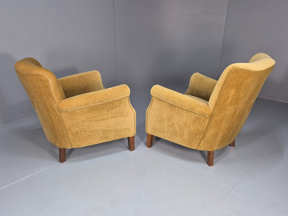 2 Art Deco Cottage Chairs Vintage Danish Gold Velour  1940s   EB10737 VCLO8