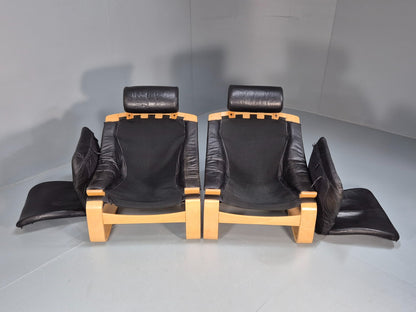 2 Kroken Leather Lounge Chairs, Ake Fribyter Design 1970s Retro MCM EB9295 MNOR - UKDK FURNITURE