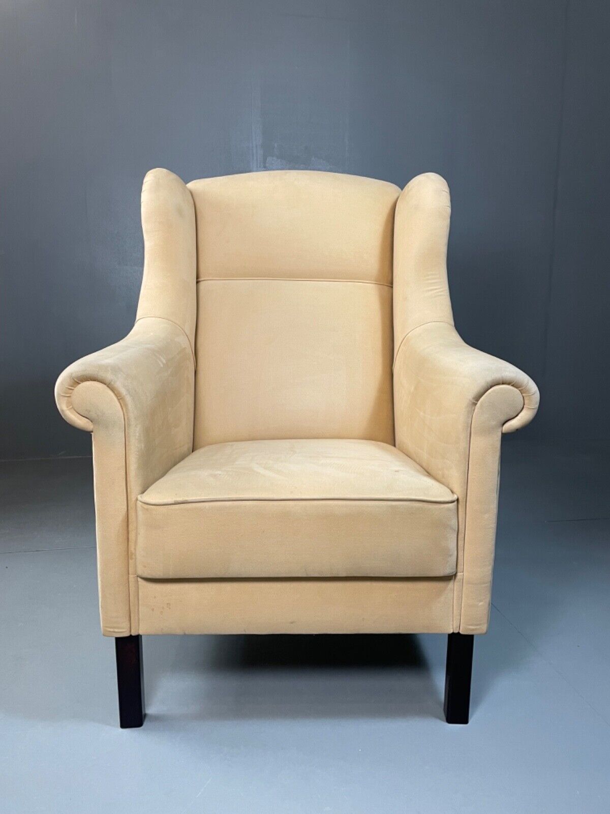 Danish Modern Cream Suede Wing Back Armchair, MCM, Retro, Vintage EB4500 VCLO - UKDK FURNITURE
