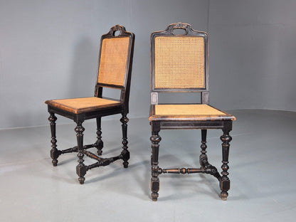 2 Vintage Dining Chairs Bergere Ebonised Aesthetic Movement Antique EB7975 VBER - UKDK FURNITURE