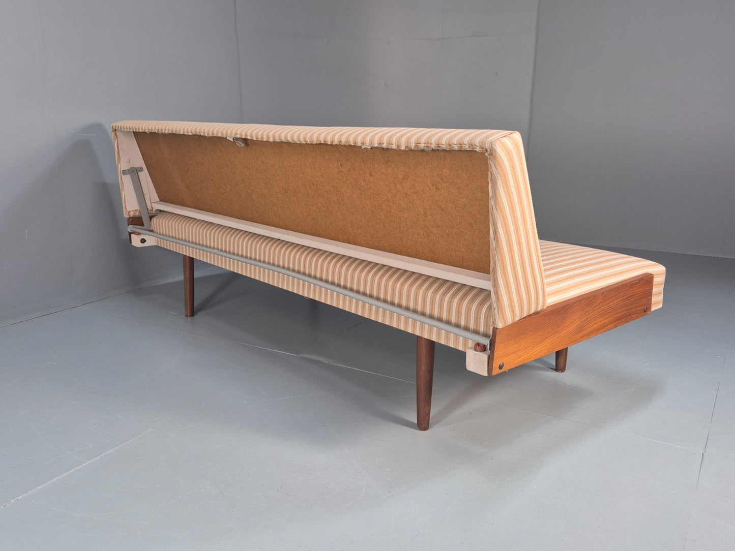 Danish Mid Century Day Bed Teak and Striped Cotton 1960s Retro EB10408 M4SS11