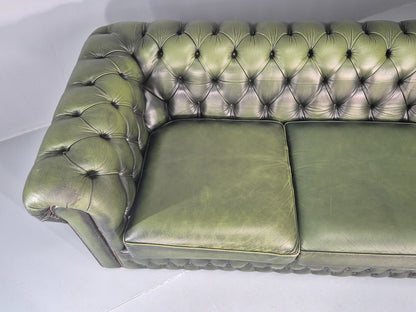 3 Seater Chesterfield Sofa Green Leather Studded Vintage EB11029 VCHE7