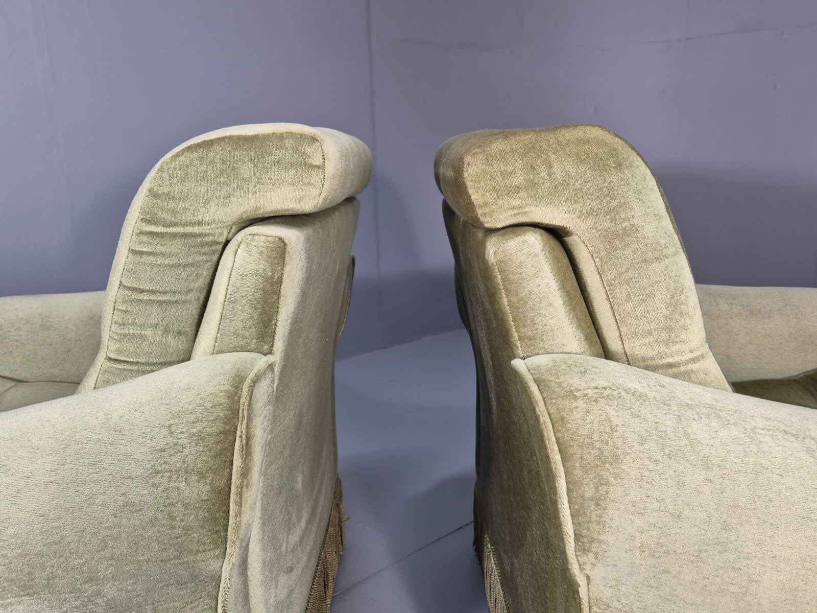 2 Retro 1970s Lounge Chairs Green Velour Vintage Danish Design EB10749 VCLO11