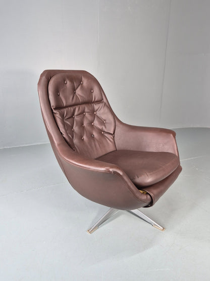Retro Swivel Bucket Chair 1970s Denmark Brown Vinyl Mid Century EB11415 MSWI3