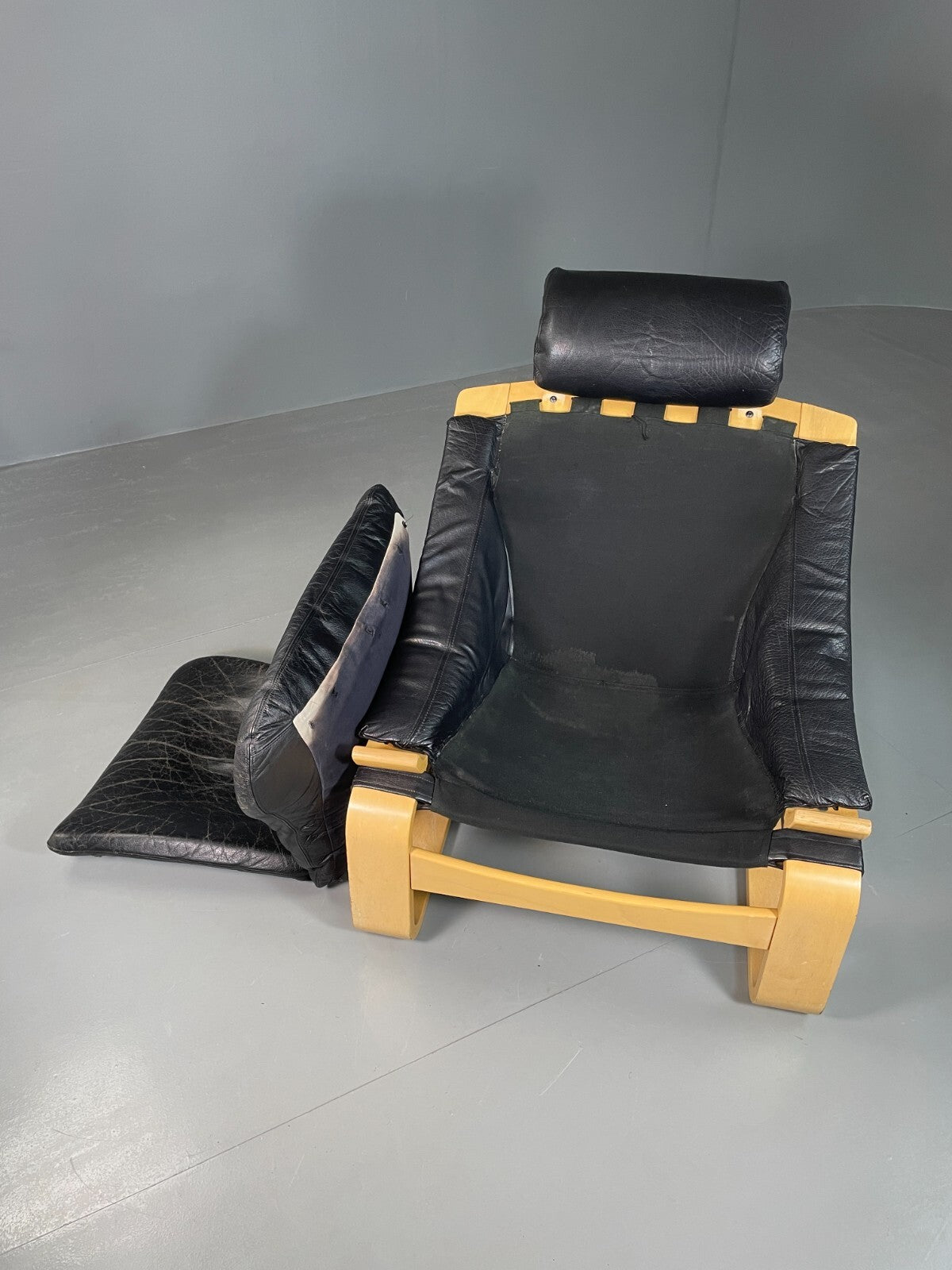 Vintage Swedish Lounge Chair Black Leather Krokken Retro MCM EB6604 MBEN10