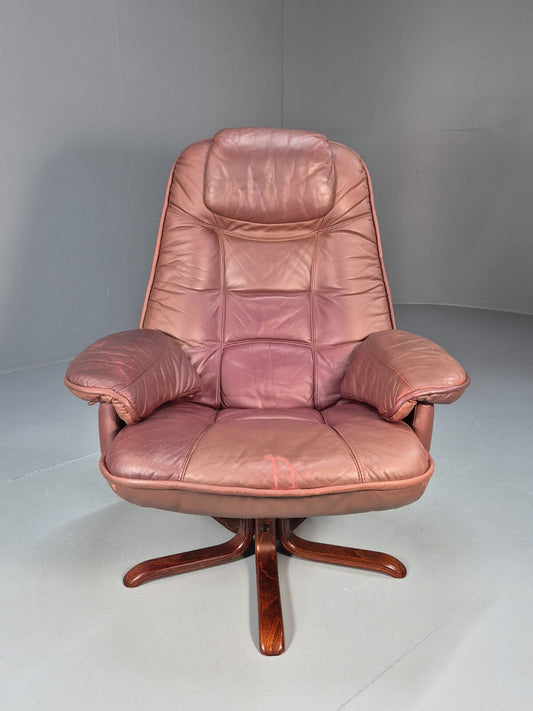 Vintage Danish Leather Swivel and Recline Lounge Chair 1980s Retro EB9275 MSWI - UKDK FURNITURE