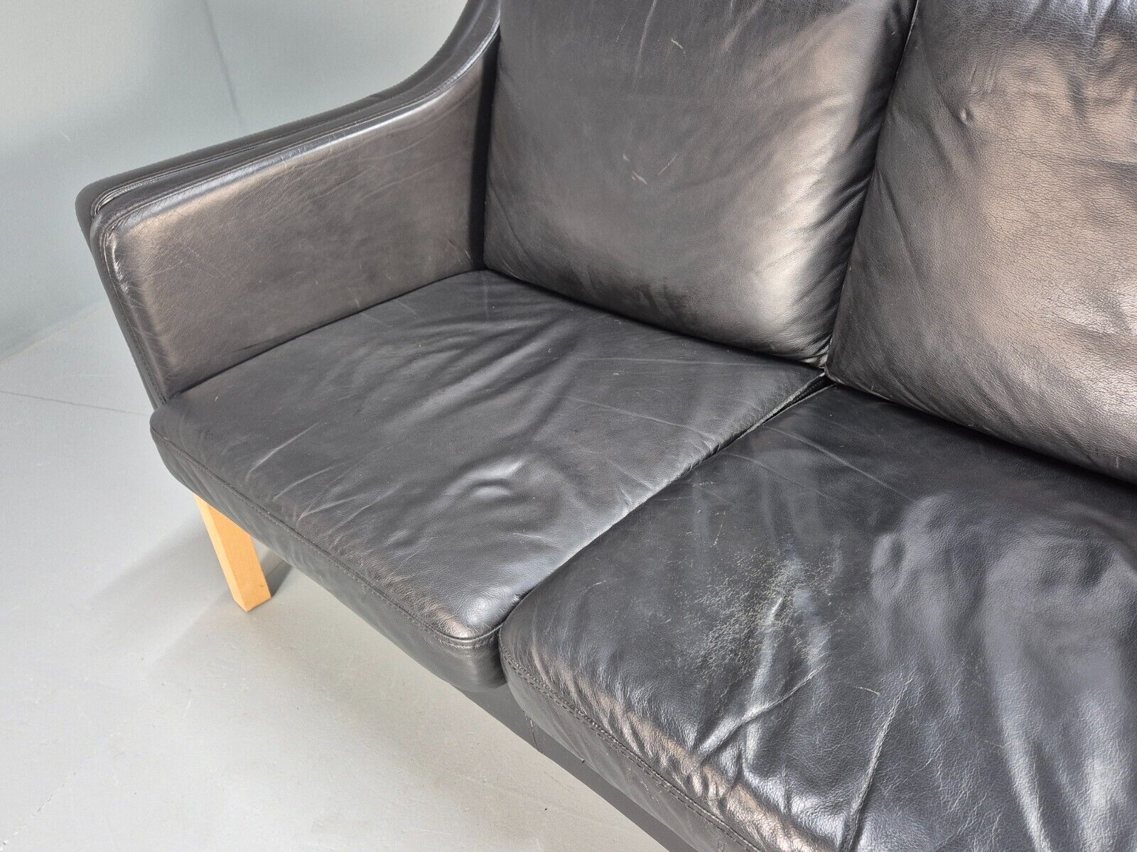 Vintage Danish 2 Seat Sofa Black Leather Mogensen Style Retro MCM EB8615 M2SS - UKDK FURNITURE