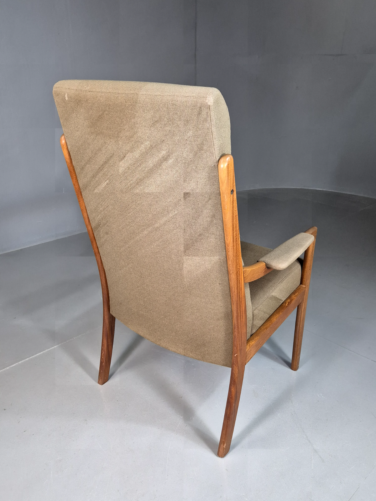 Vintage Swedish Lounge Chair Beige Wool Hardwood Frame MCM Retro EB7195 MNOR8