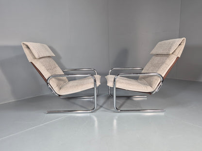 2 1970s Chrome Tube Lounge Chairs New Upholstery Retro Mid Century  EB10617 MNOR13