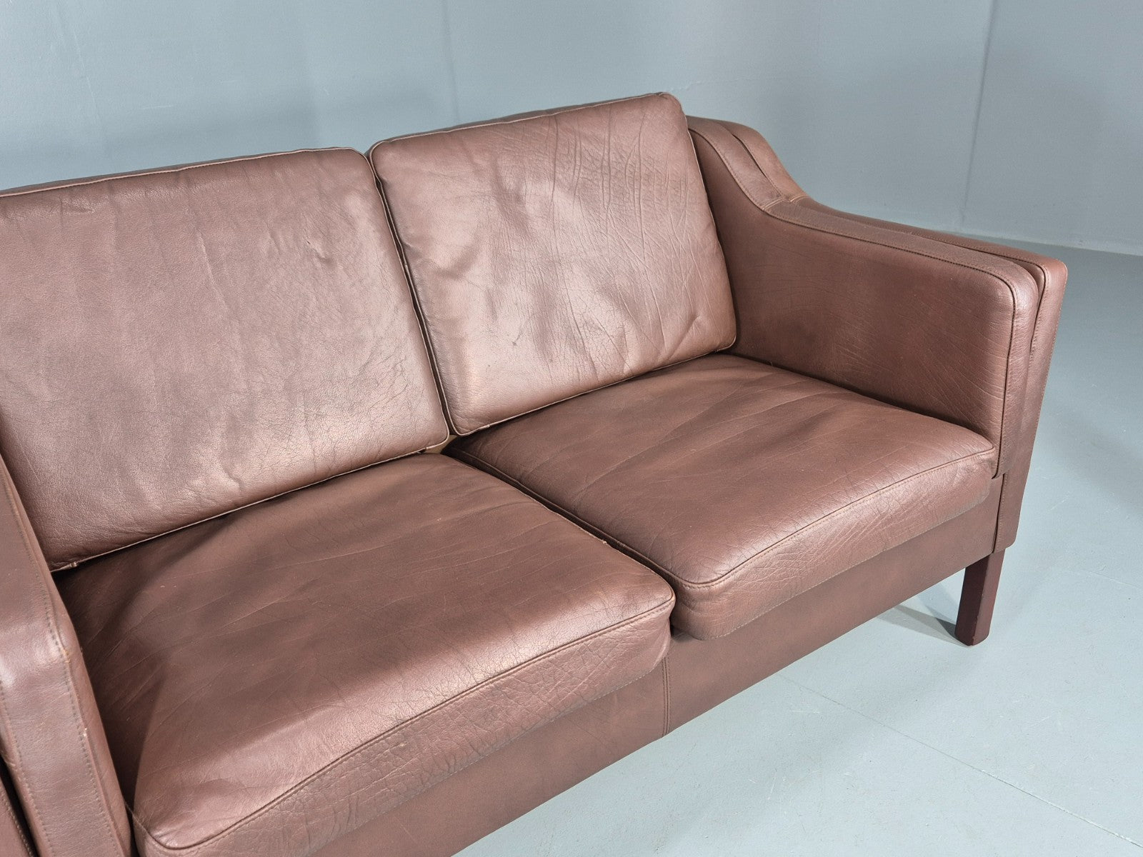 Vintage 2 Seater Sofa Danish Brown Leather Mid Century Retro 1970s EB9304 M2SS3