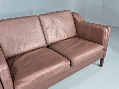 Vintage 2 Seater Sofa Danish Brown Leather Mid Century Retro 1970s EB9304 M2SS3