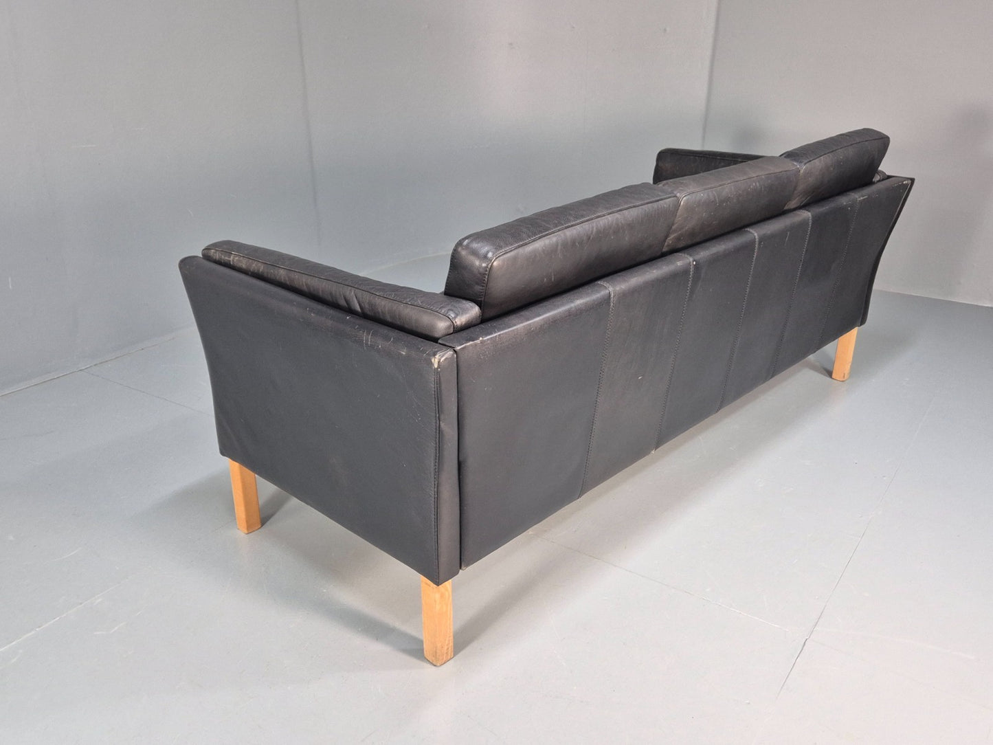 Vintage 3 Seat Sofa Danish Black Leather Mid Century Retro 1980s EB10073 M3SS21