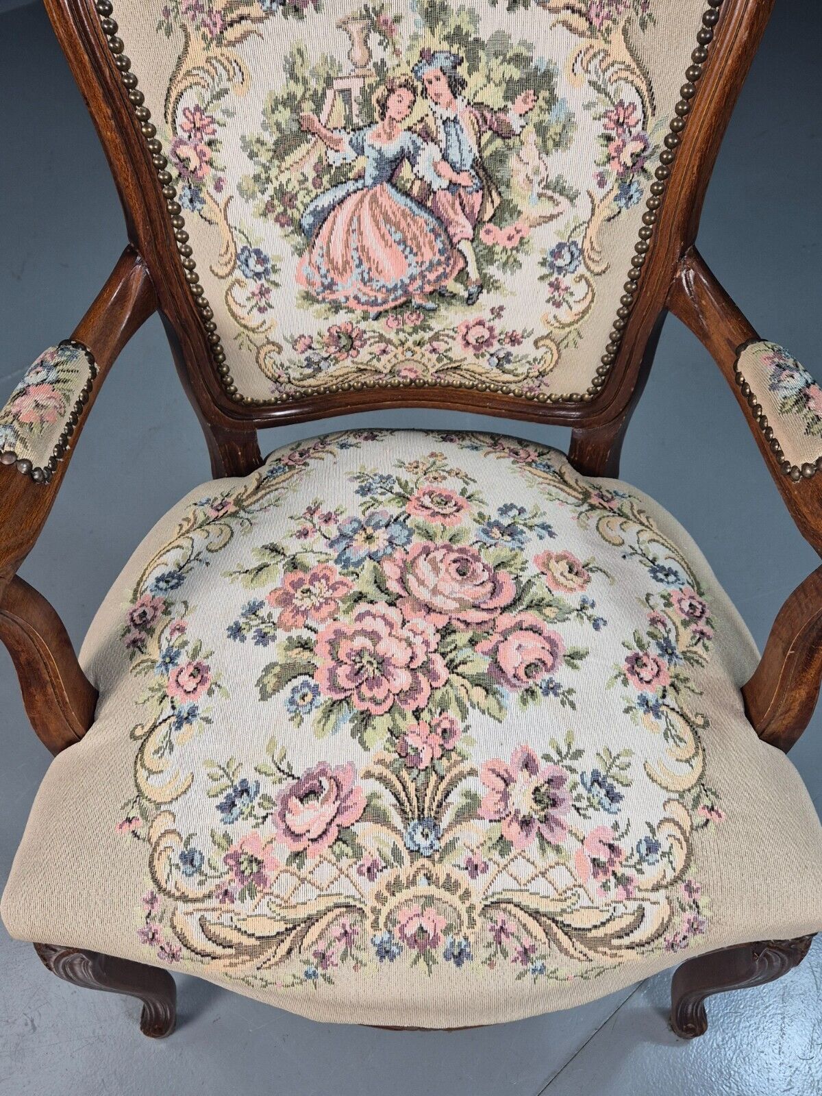 Vintage Danish Lounge Chair Fauteuil Floral Tapestry Hardwood Retro EB8083 VCAR - UKDK FURNITURE