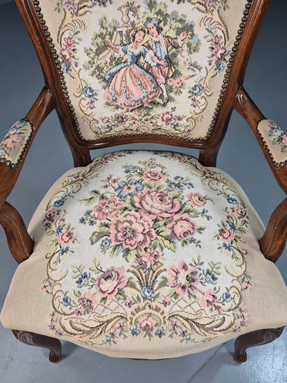 Vintage Danish Lounge Chair Fauteuil Floral Tapestry Hardwood Retro EB8083 VCAR - UKDK FURNITURE
