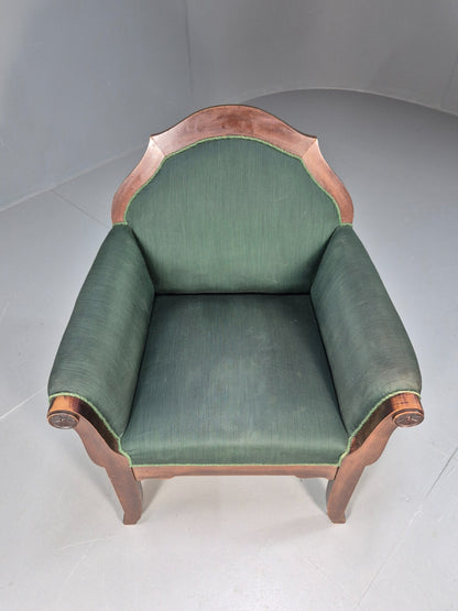 A Vintage Danish Antique Chair Green and Mahogany Shield Back 1920s EB8924 VCLO - UKDK FURNITURE