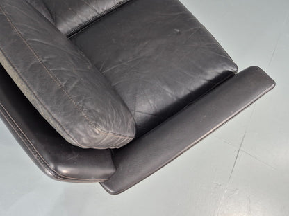 Vintage 1960s 3 Seat Sofa Danish Mid Century Design Black Leather EB10068 M3SS15