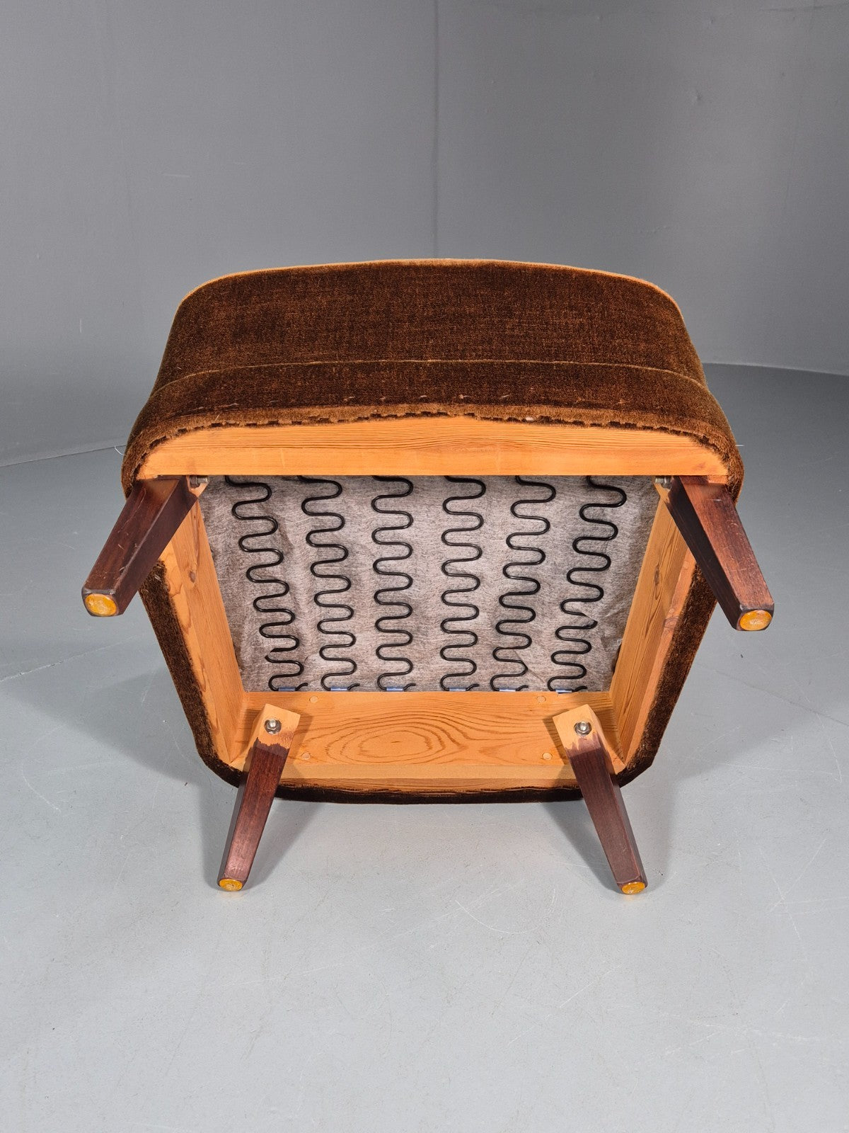 Mid Century Tub Chair Danish 1960s Brown Velour Retro Buttons EB10755 MNOR14